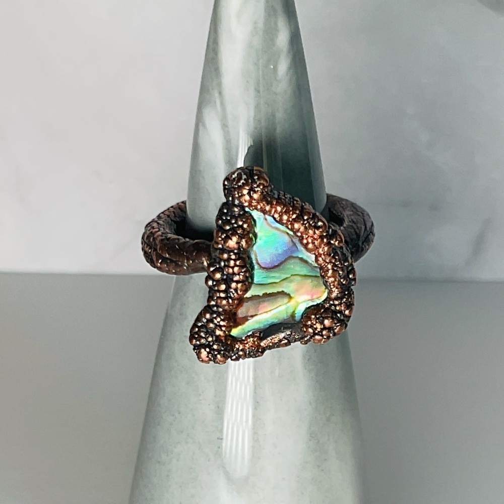 Copper Ring Size 5 Natural Pau Shell Hand Made Crafted Chunky Jewelry Metal Gift